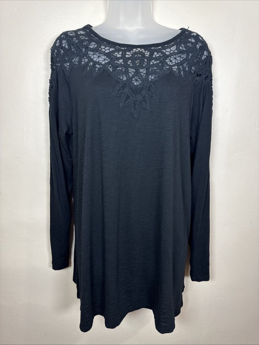 J. Jill Womens Long Sleeve Shirt Crochet L Boho Cotton Lace Modal Beach Coastal